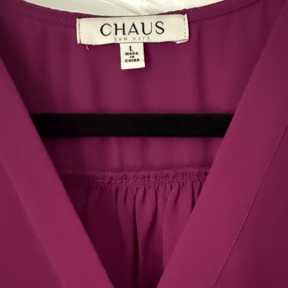 Chaus Women's Deep Fuchsia V-Neck Flutter Sleeve Blouse - Picture 4 of 5